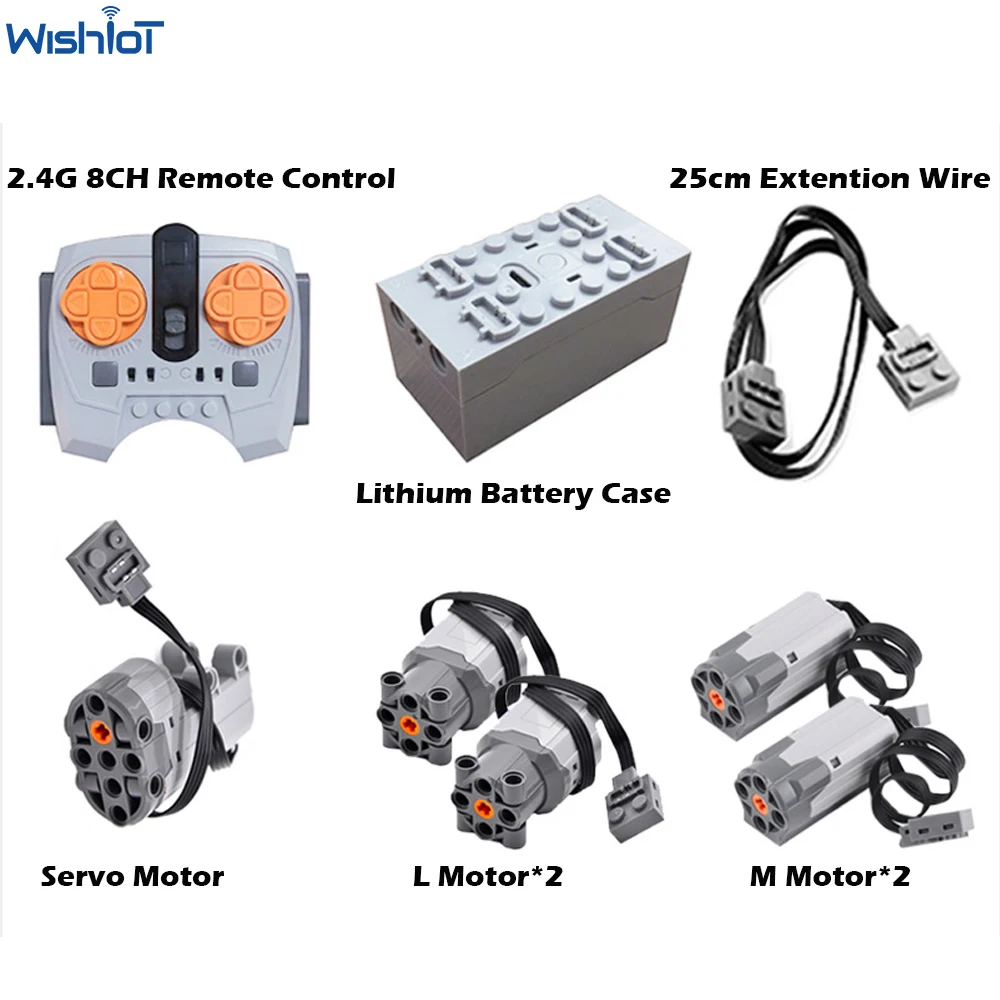 Paquete de funciones de energía de 8 piezas, Motor M de 8883 L, servomotor 88003, 88004G, caja de batería de Control remoto de 8 vías, bloques de construcción MOC