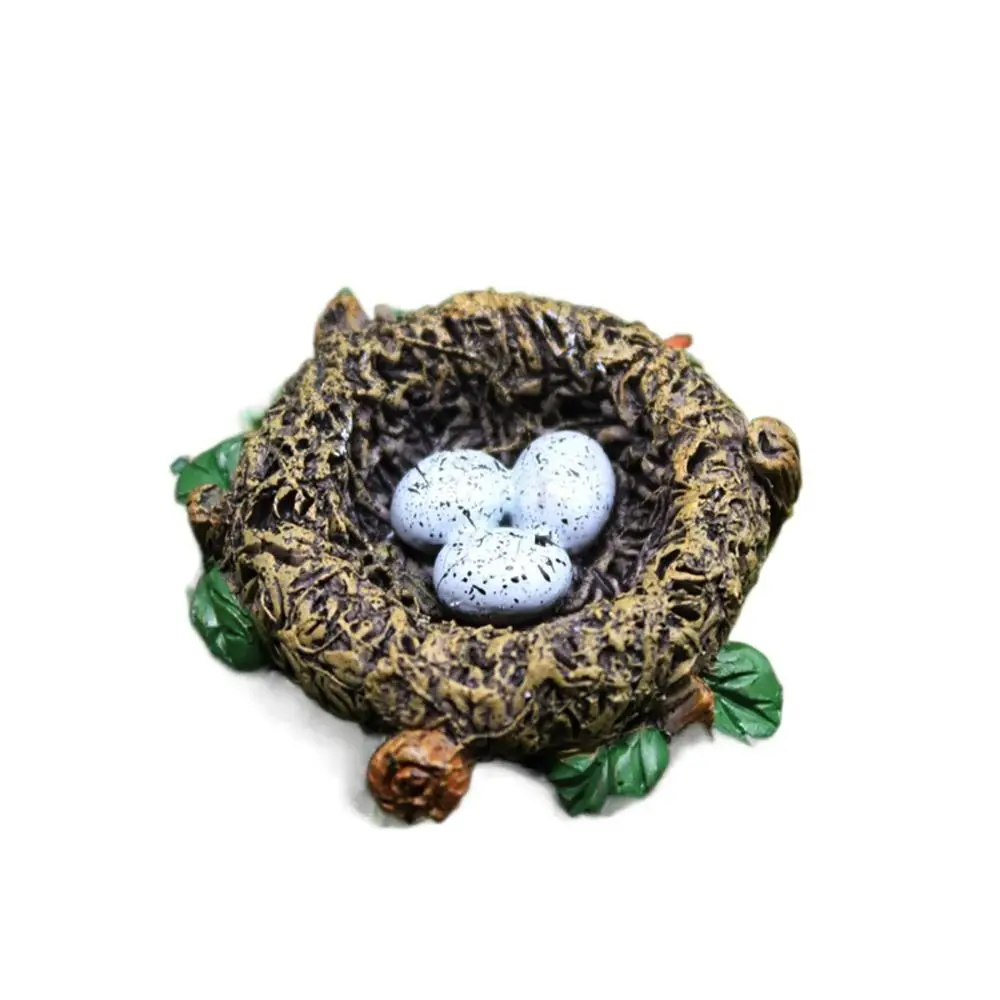 Multicolor Miniature Birds Figurines Mulitisize Garden Ornament Faux Birds' Nests Statue Resin Accessories