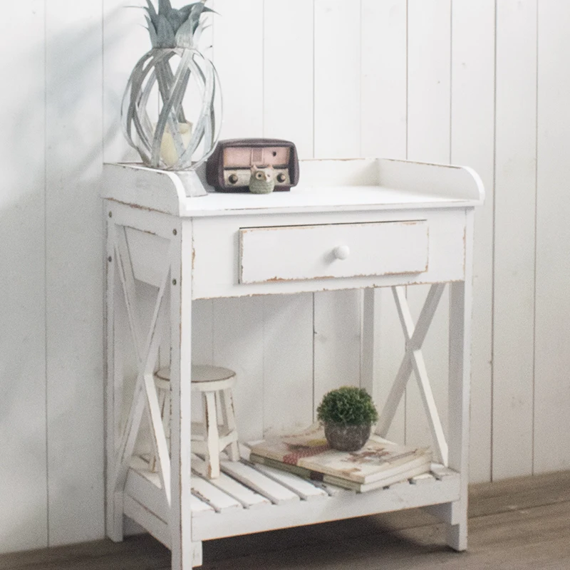 Rural retro old solid wood flower table, balcony rack, garden console