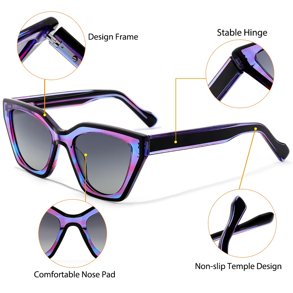 CATERSIDE Damen Mode Polarisierte Sonnenbrille Luxus Acetat Katzenaugen-Rahmen Herren Outdoor Sport Fahr- und Dekorationsbrille UV400 – Detail 4