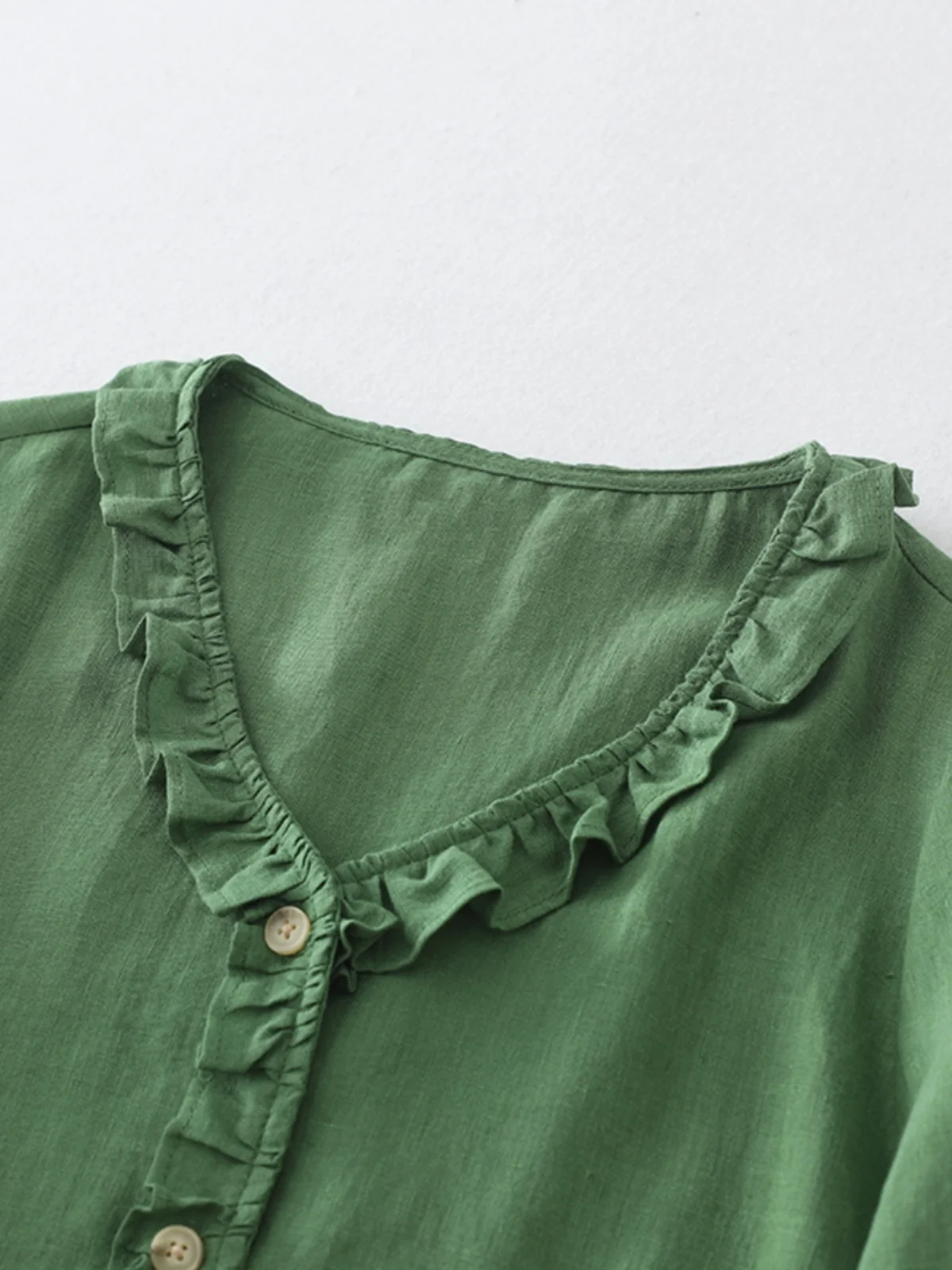 

Retro een Long Sve V-Ne Women's irt Splicing Wood ain Spring Anti-Aging Cotton Casual Sle Button Closure