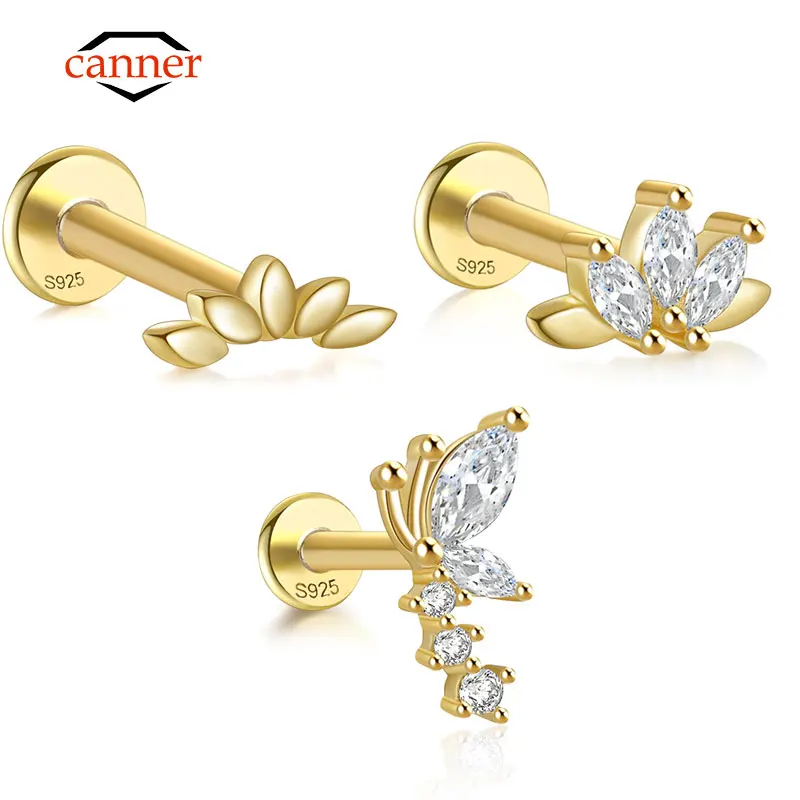 CANNER 1Piece Piercing 925 Sterling Silver Small Stud Earrings for Women Trend Ear Cartilage Fine Jewelry New Earring 2023 Gifts