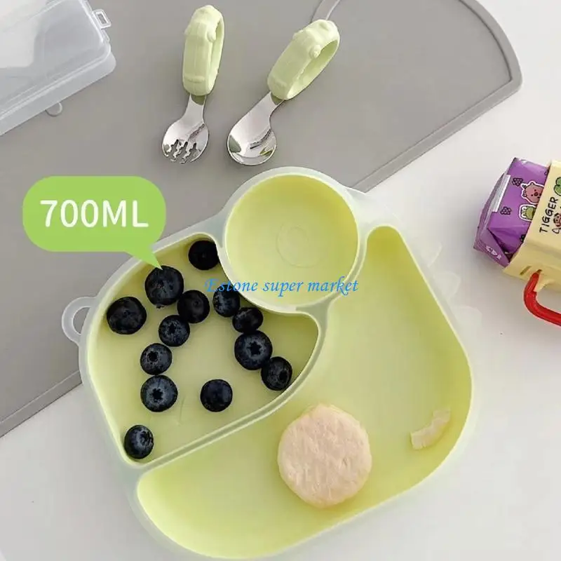 090B Silicone Baby Plate with Cup Utensils for Self Feeding Baby Led Weaning Eating
