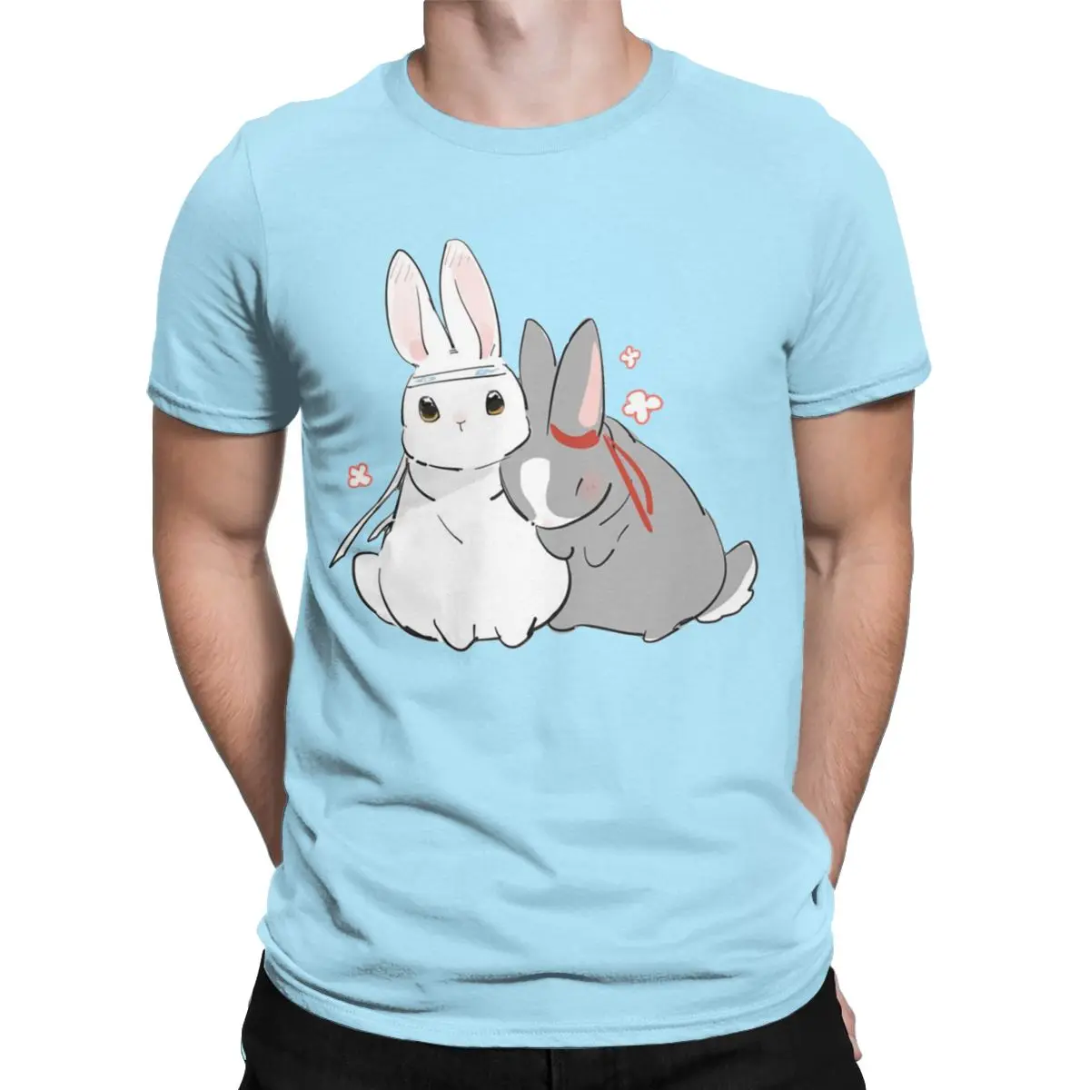 The Untamed MDZS Wangxian Bunnies Men T Shirts Mo Dao Zu Shi Tee Shirt Round Collar T-Shirt Pure Cotton Printing Clothing