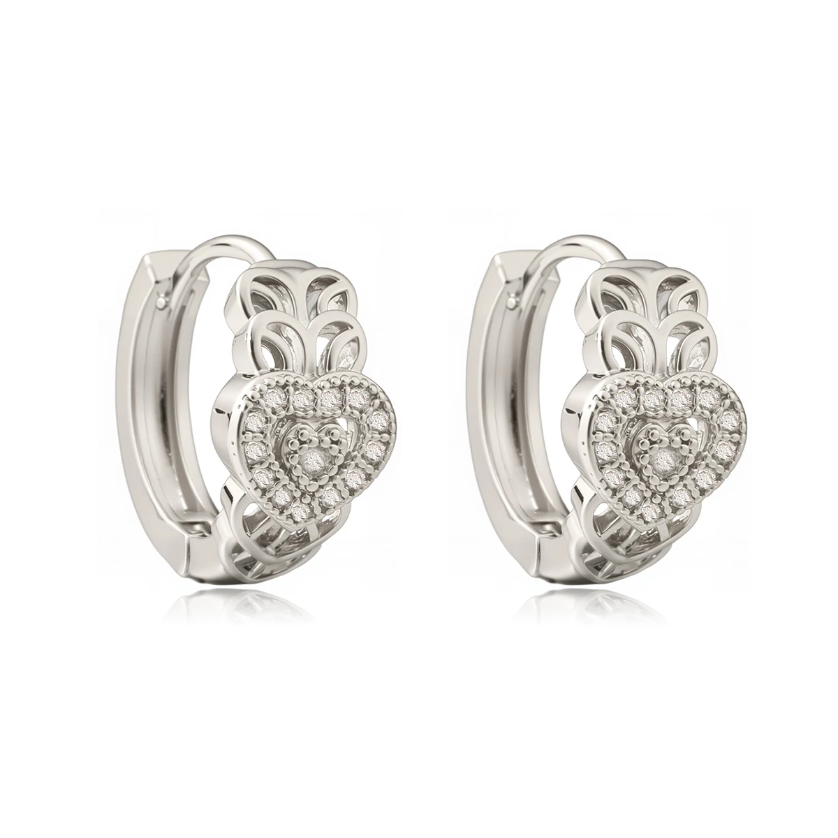 NEWBUY 2026 New Arrival Silver/Gold Color Heart Hoop Earrings For Women Shiny CZ Zircon Daily Wear Jewelry