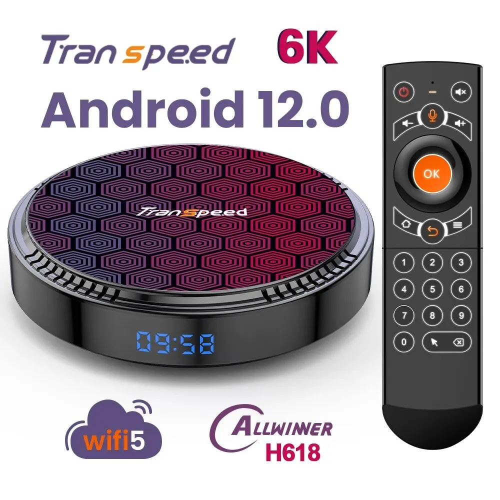 Transpeed Android 12 TV Box Dual Wifi bt5.0 h618 6K 4K Quad Core Cortex A53 G31 nhanh daul wifi 5 trợ lý giọng nói Set Top Box