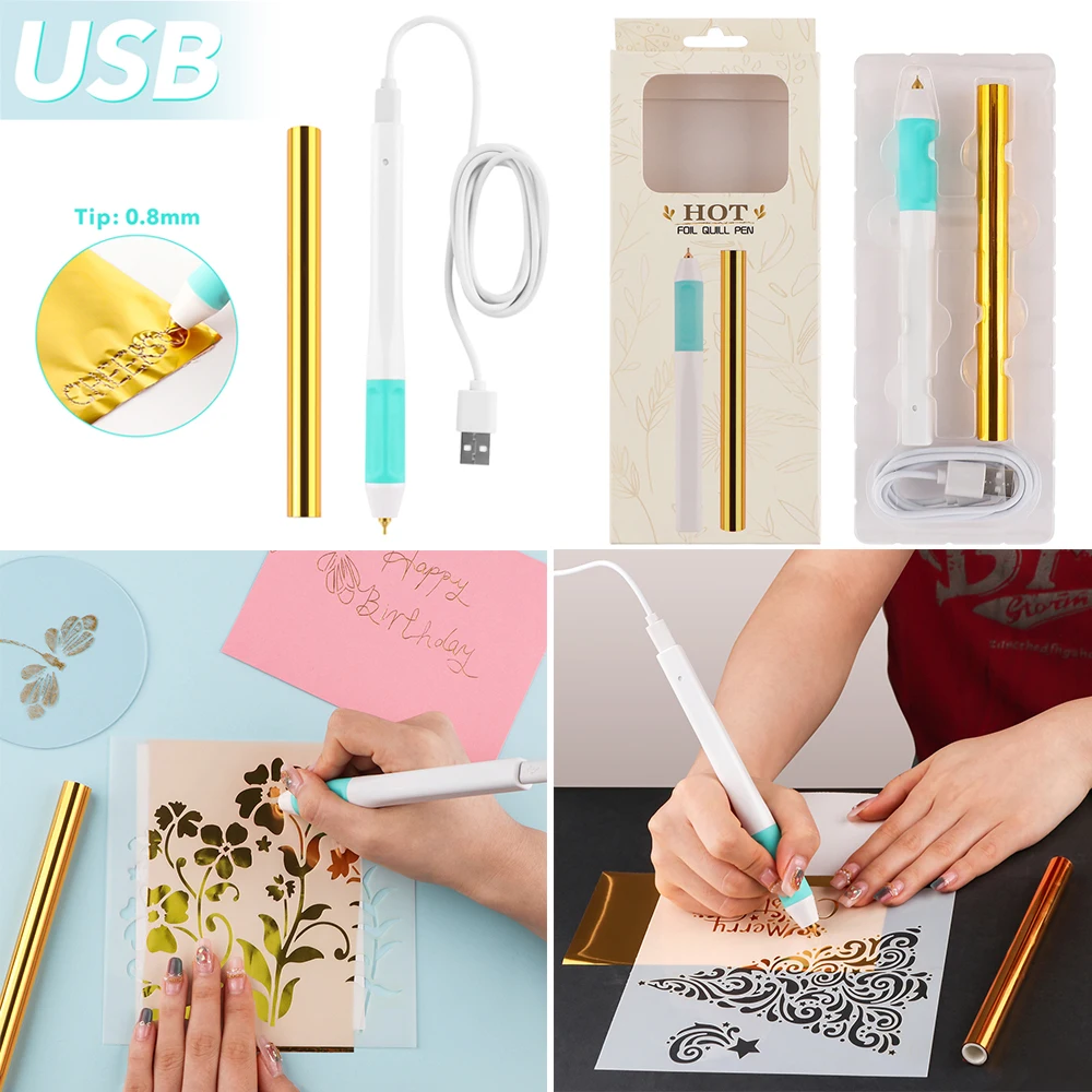 

USB Powered Hot Foil Pen Set 0.8mm Heat Active Pen For Paper Leather Convertible Gold Foil Pens DIY Scrapbook Paper Cards Craft