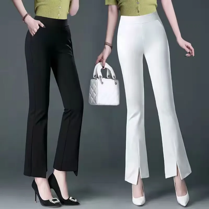 Black White Suit Pants Women Spring Summer High-waisted Fashion Wild Professional Office Ladies Trousers Elegant Flared Pant 4XL