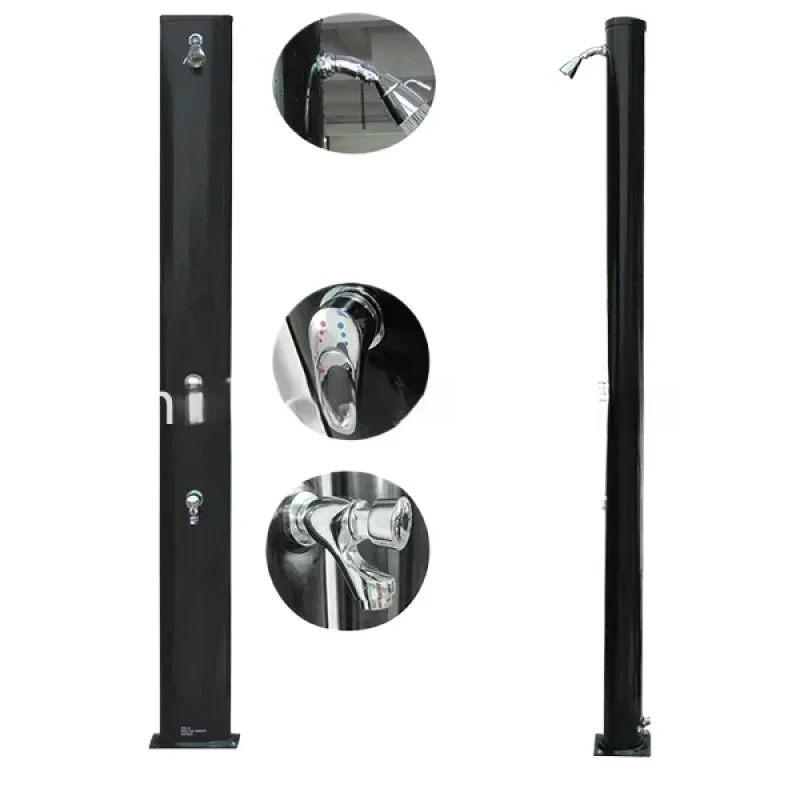 Aluminum Alloy Shower Outdoor Pool, Delayed Automatic Lock Faucet, Black, 40L, New Style