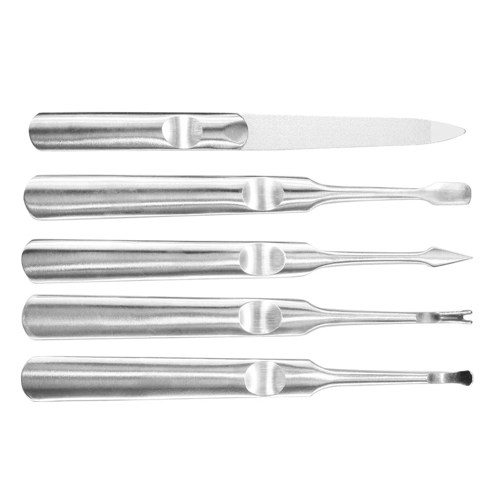 5 pezzi in acciaio inox set di lime forchette per la pulizia delle cuticole delle unghie della pelle morta forcella che modella strumenti per manicure kit per la cura delle unghie