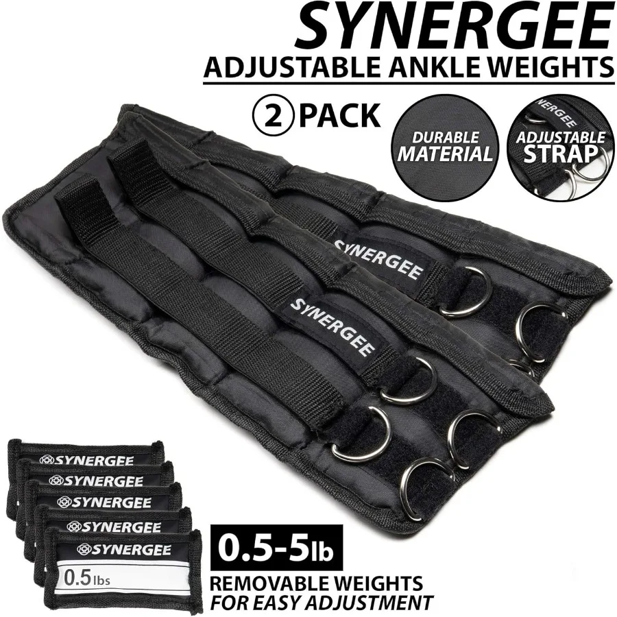 مجموعة أوزان معصم الكاحل القابلة للتعديل من Synergee Comfort Fit مكونة من 2 لتدريبات اللياقة البدنية وإعادة التأهيل متوفرة بوزن 5 رطل #2