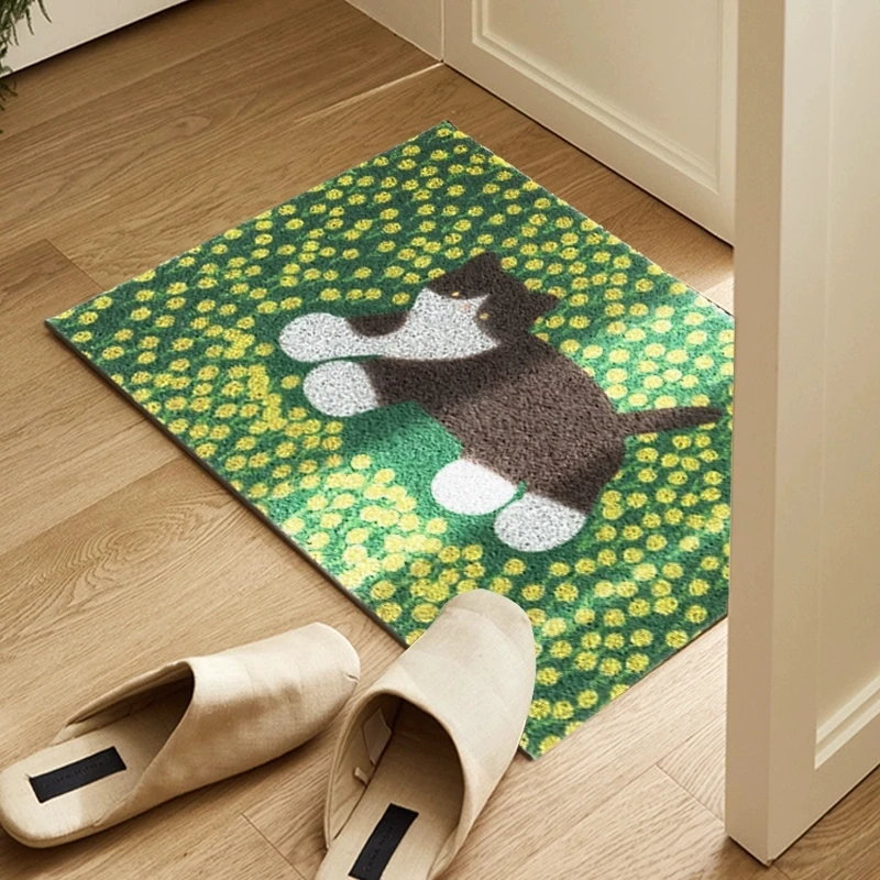 Cuttable PVC Cute Cat Welcome Doormat Entrance Mat Rug Carpet Anti Dust Door Floor Tidy Pad Hallway Outdoor Home Decor 45x70cm