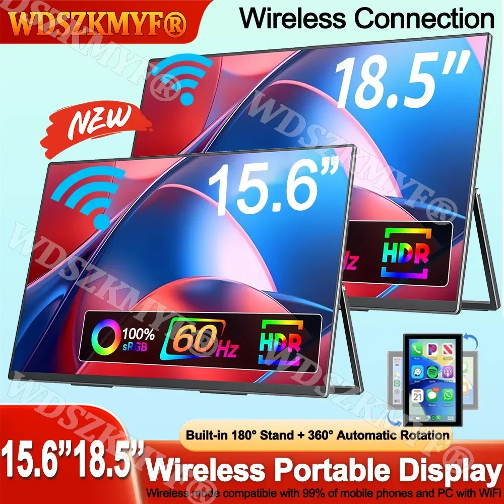 

18.5"/15.6" Wireless Portable Monitor FHD 16:9 360° Rotation For Cell Phone PC Loptop Wired For XBox PS4 / 5 Switch Extension