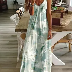 Casual Elegante Mouwloze Jurk Zomer Retro Tribal Print Casual V-Hals Lange Rok Street Fashion Comfortabele Lange Rok