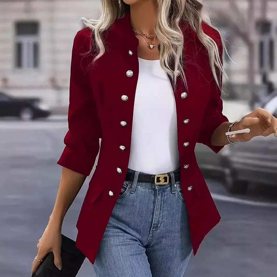 Kurtki damskie Slim OL Waisted Jackets Fashion Stand Collar Long Sleeve Coat Casual Double Buttons Outwears 2024 New Autumn Jacket Ladies