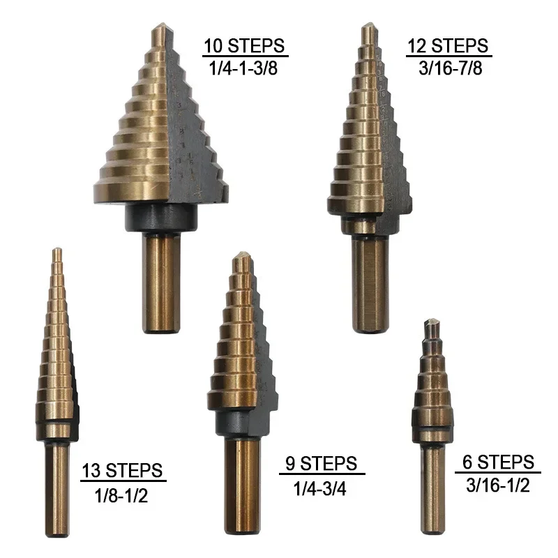 6Pcs HSS Cobalt Multiple Hole Step Drill Bit Set Tools Aluminum Case Metal Drilling Tool For Metal Wood Step Cone Drill