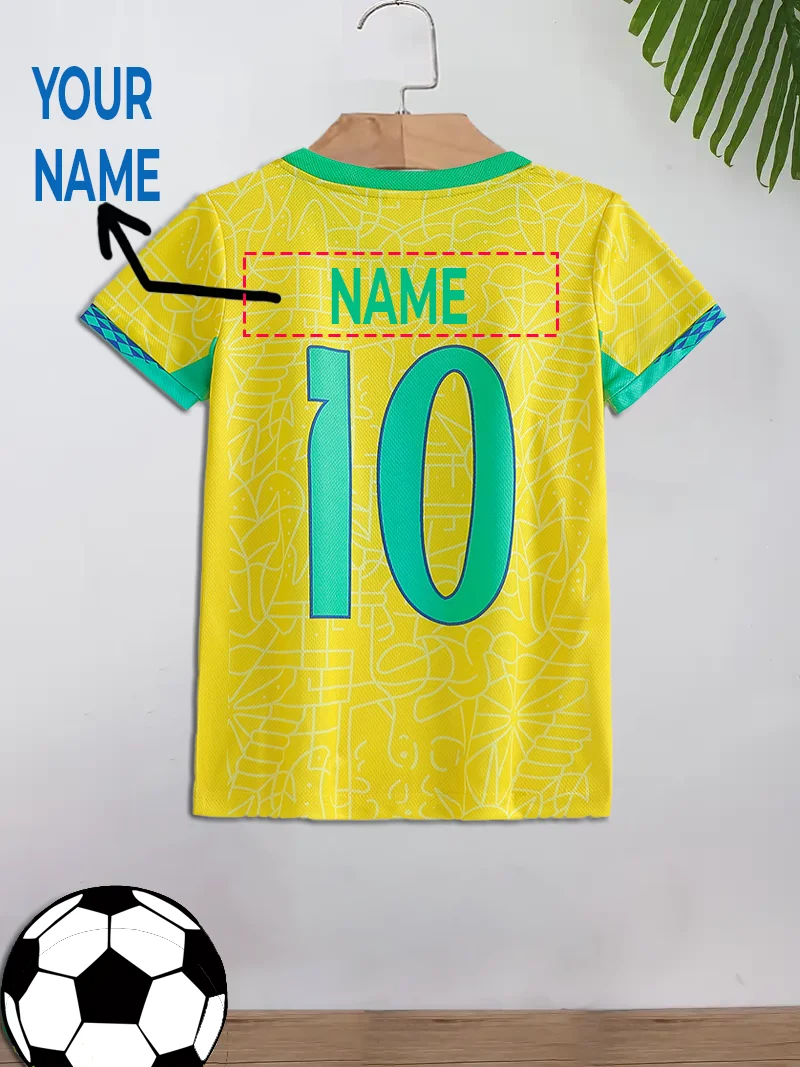 Kids' Casual Sports Football Top Fixed Number 10 Custom Name Suitable for Soccer Sports Daily Wear Children's T-Shirt