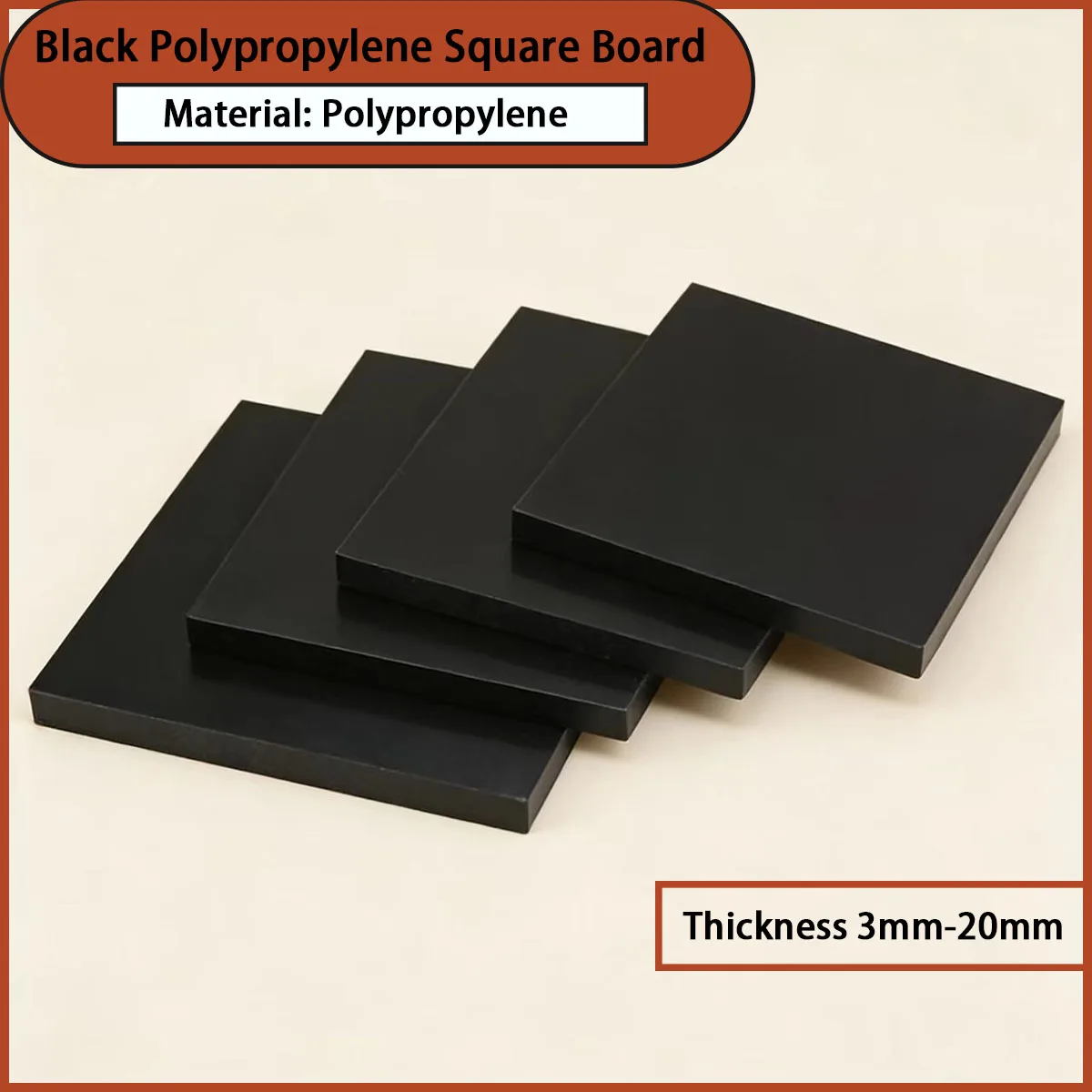 Black Polypropylene PP Square Board 3‑20mm Thickness Hard Plastic Plate for Storage Pad Outdoor Enclosure Electrical Protection