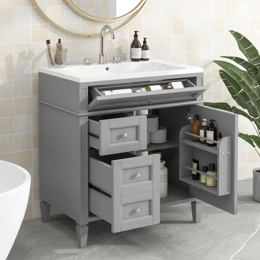 

30" Bathroom Vanity with Single Sink Combo, Modern Undermount Bathroom Sink Cabinet with 2 Drawers and a Tip-Out Drawer