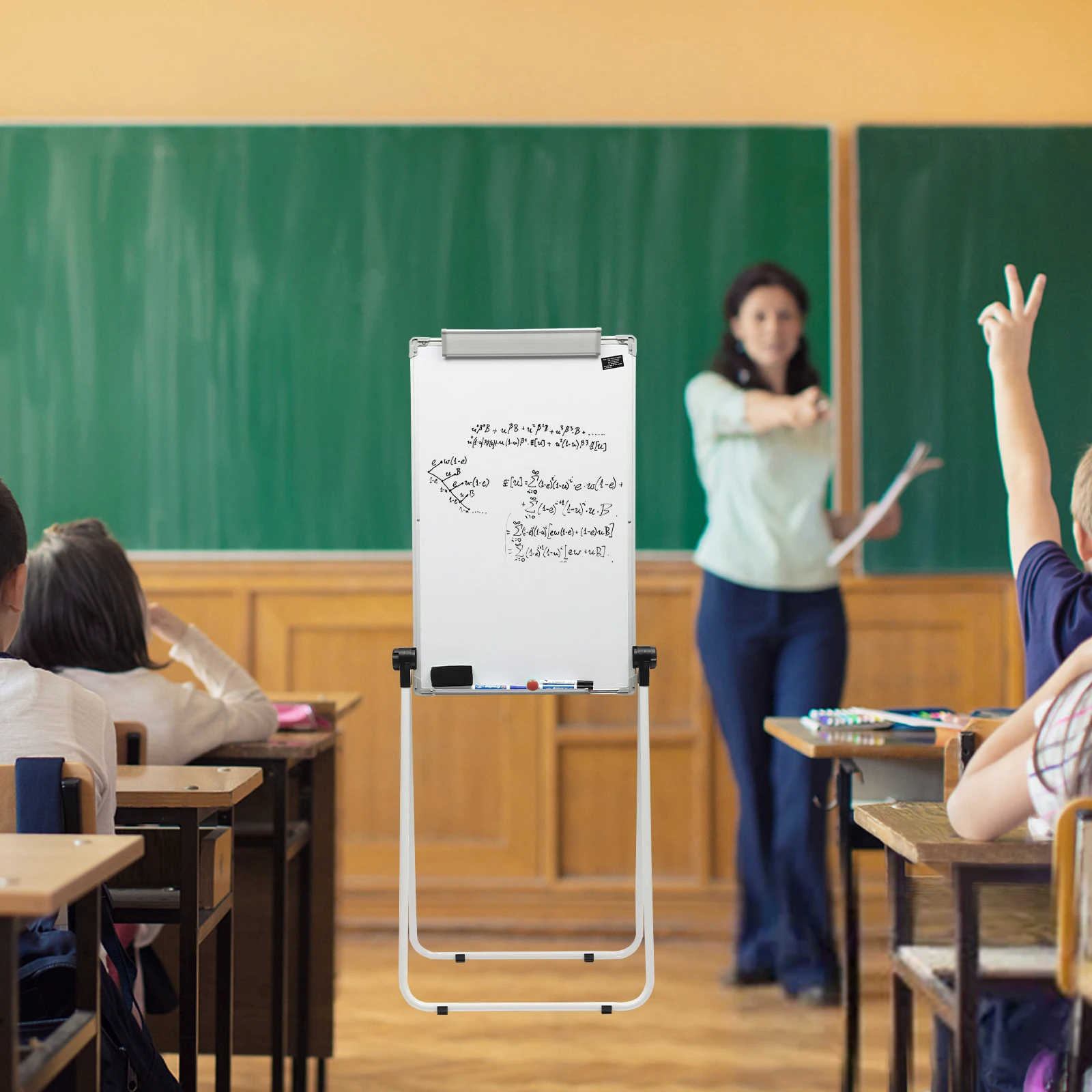 Double-Sided Mobile Whiteboard, Adjustable Height with 360° Rotation, Magnetic Surface & Locking Wheels for Office/Classroom