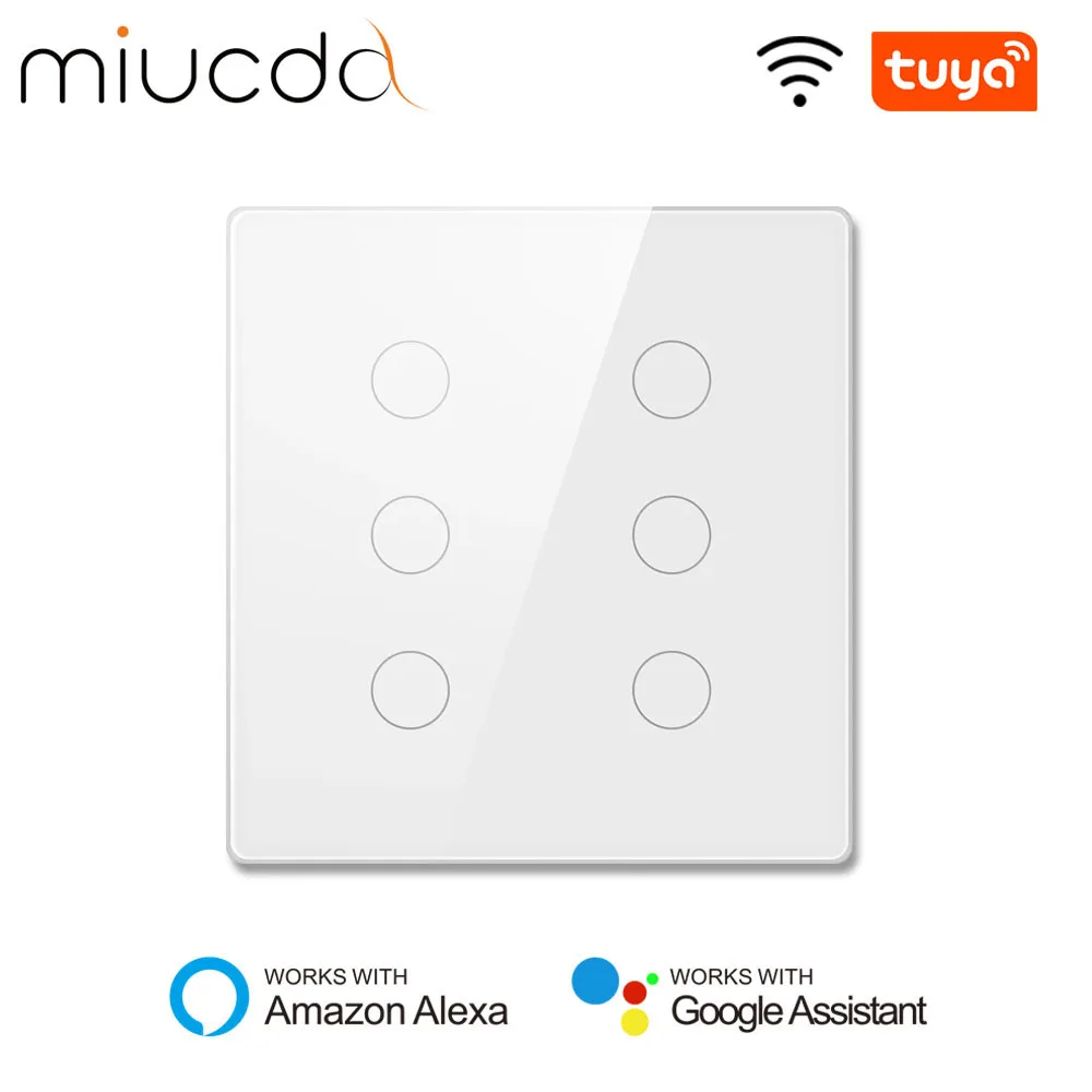 MIUCDA Tuya WiFi Smart Wall Touch Switch Brazil Standard 4/6 Gang Glass Panel Wall Smart Switch Works With Alexa Google Home