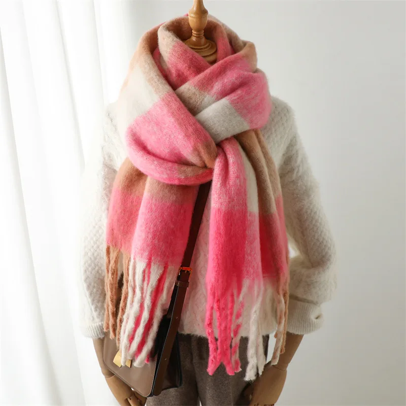 Autumn Winter Luxury Women Scarves 240*38cm Men Thickening Warm Scarf Rainbow Plaid Tassel Shawl Cashmere Imitation Fashion Wrap