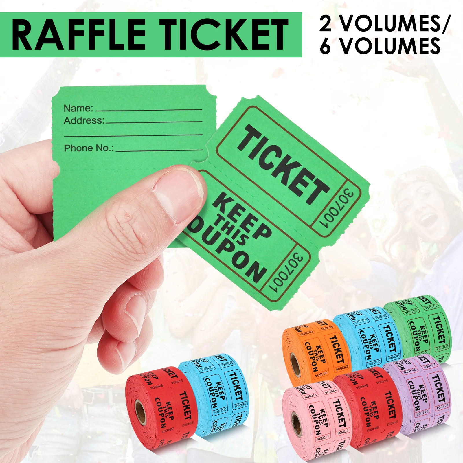 2/6 Rolls Colorful Tearable Raffle Tickets Double Rolls Admission Ticket Game Ticket For Events Carnivals Entry Class Reward