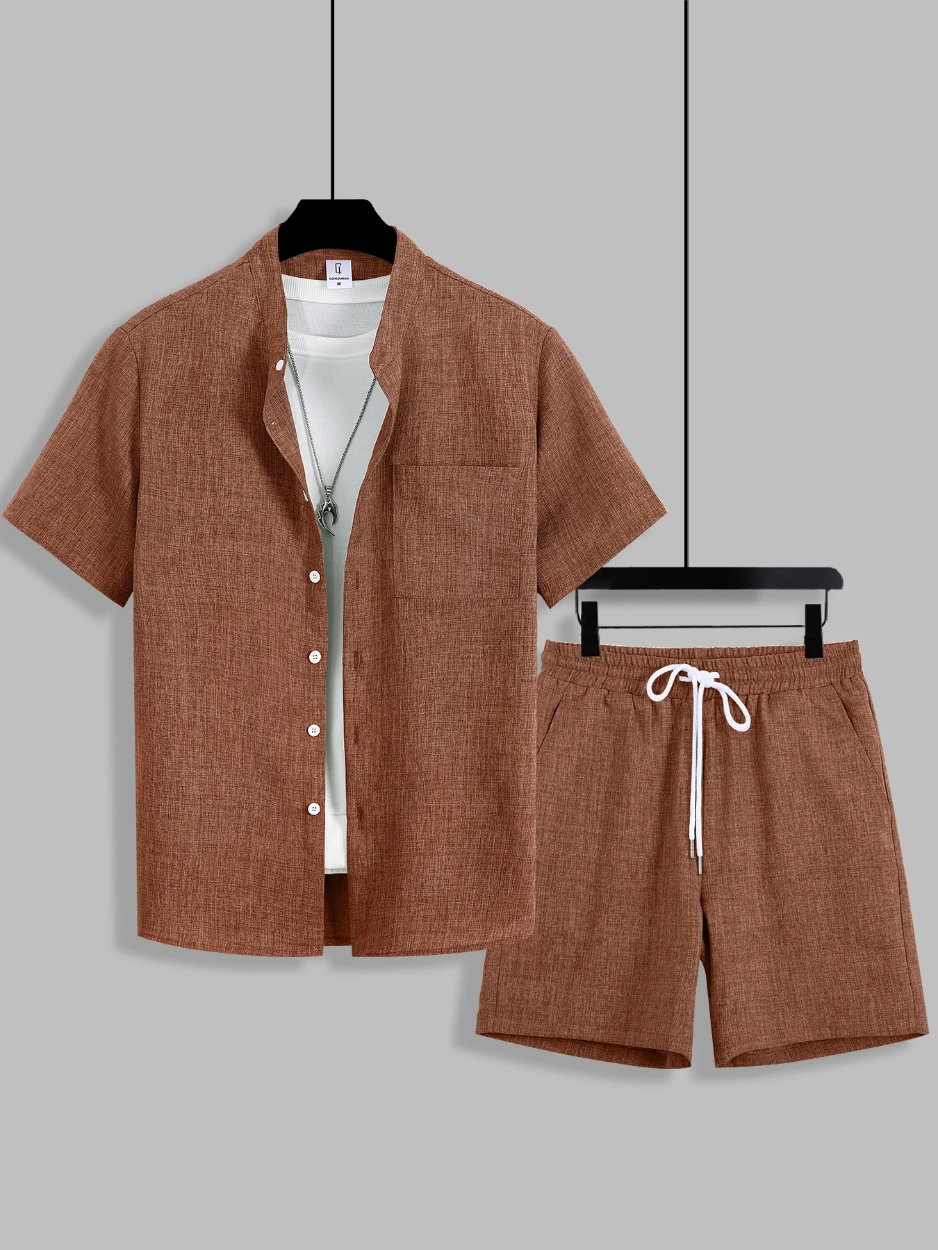 

Casual Cotton Linen Shirt & Shorts Two-Piece Set