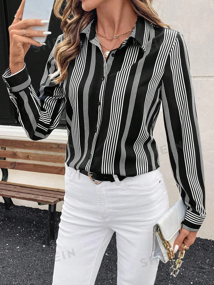 Women's Shirt Fashion colour blocking plaid printing lapel button down shirt Autumn Summer Casual Women's Long Sleeve Shirt