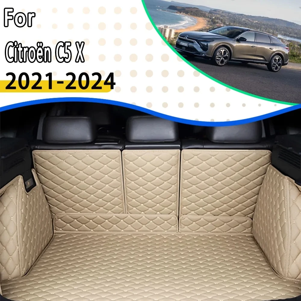 Car Rear Trunk Mats For Citroën C5 X C5X 2021 2022 2023 2024 5seat Leather Storage Pad Cargo Carpet Covers Muds Auto Accessories