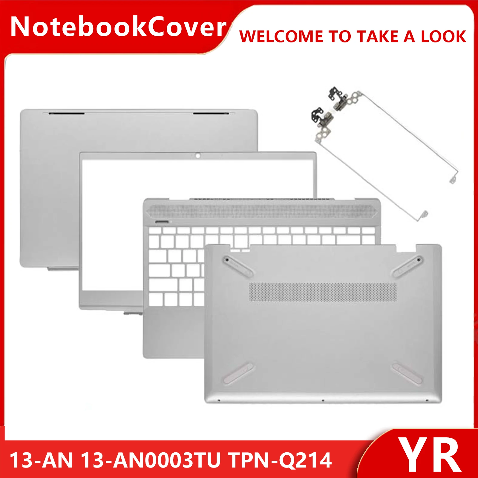 

Silver LCD Back Cover Front Bezel Hinge Palm Rest Bottom Cover for HP Pavilion 13-AN 13-AN0003TU TPN-Q214 13.3-Inch Laptop