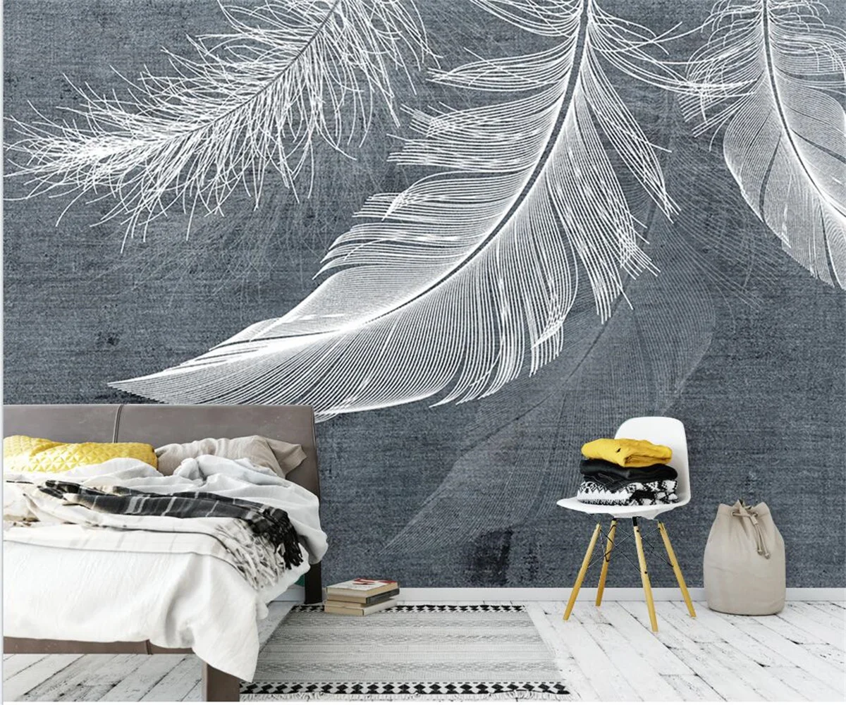 

Custom size mural silk material wallpaper modern minimalist Nordic style white feather texture TV background wall 3d wallpaper