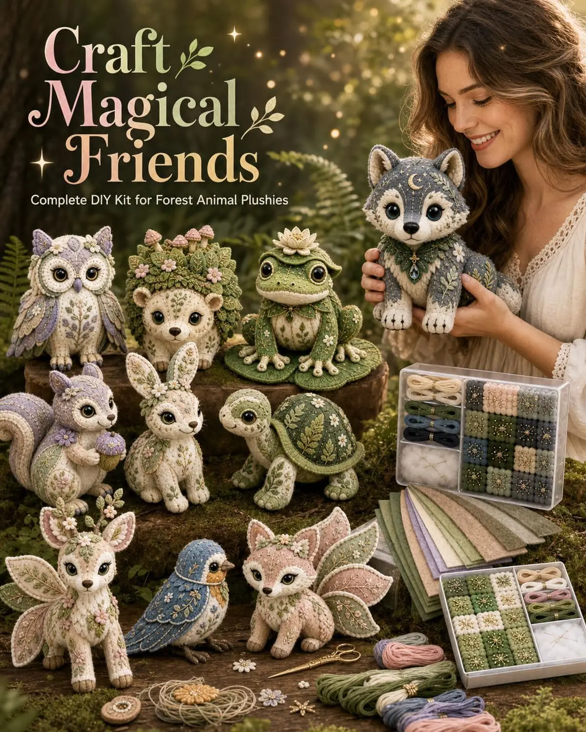 Soft Plush Sewing Kit DIY Craft Forest Animal Plushies Needlework Complete Felt Plushie Making Set Beginner Crafting Gift