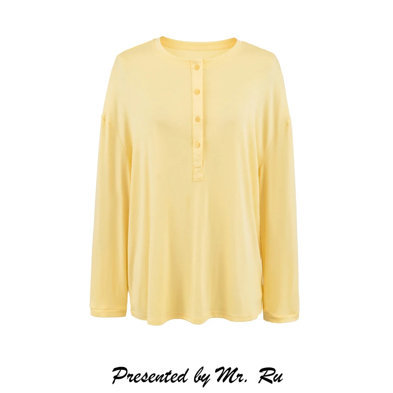 Retro Loose Long Sleeve Henry Collar Sun Protection Shirt Transparent Pure Color Top for Women Skin-friendly Breathable