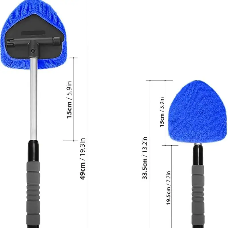 Microfiber Car Windshield Cleaning Tool Set, Extendable Handle Cloth Head, Interior and Exterior Glass Wiper