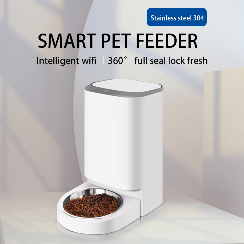 4L Tuya Smart Dog Cat Pet Feeder Automatic Wifi Remote Control Mobile App Eco-Friendly Stainless Steel Bowl Plastic Material