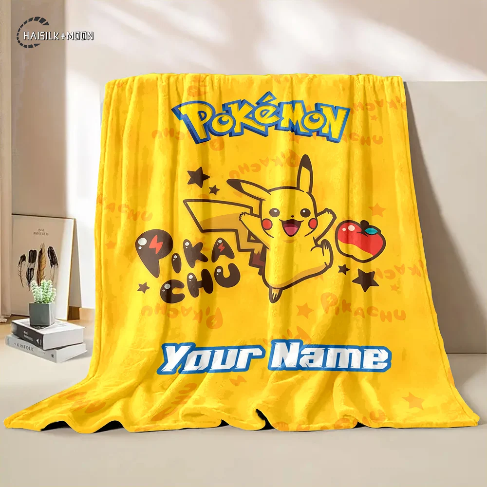 Customized Name Personalized Blanket Pokemon Pikachu Office Soft Fluffy Shawl Warm and Comfortable Blanket Plush Nap Cover Gift