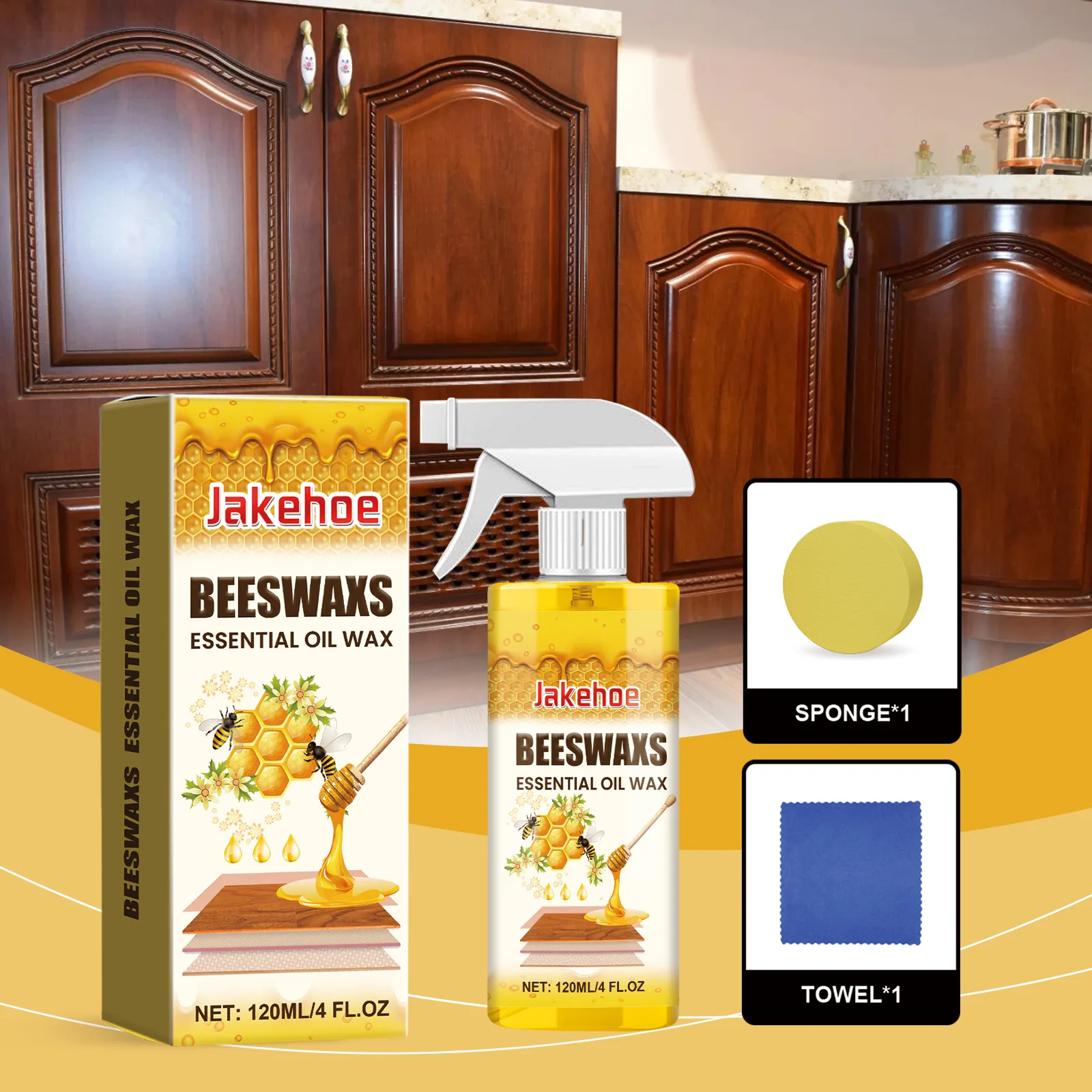 Wood Polishing Beeswax Spray - Care Polishing Color Protection Moisturizing Anti-Cracking Wood Spray, Natural Beeswax Furniture Polish Cleaner for Cabinets Tables Hardwood Floors Doors, Scratch Cover Restorer Seasoning Wood Conditioner Shiner Gloss Spray