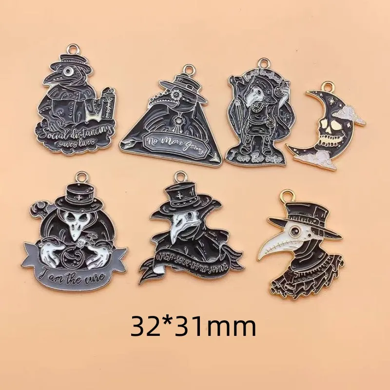 10pcs Gothic Style Moon Skull Crow Enamel Charms DIY Jewelry Making Earring Necklace Bracelet Keychain Pendants Accessories