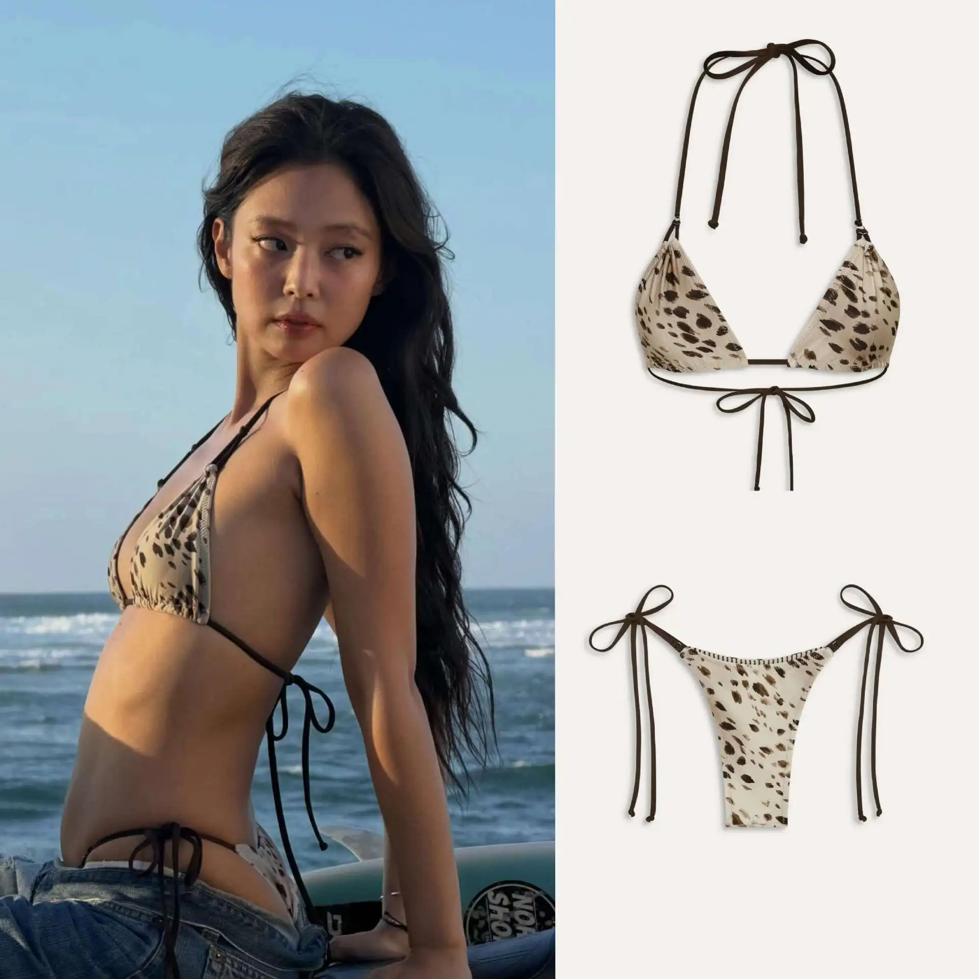 Jenniefrankies Sexy Leopard Bikini Swimwear Set Beach Vacation Outfit Comfortable Knitted Thin Model for Adult Women with Che...