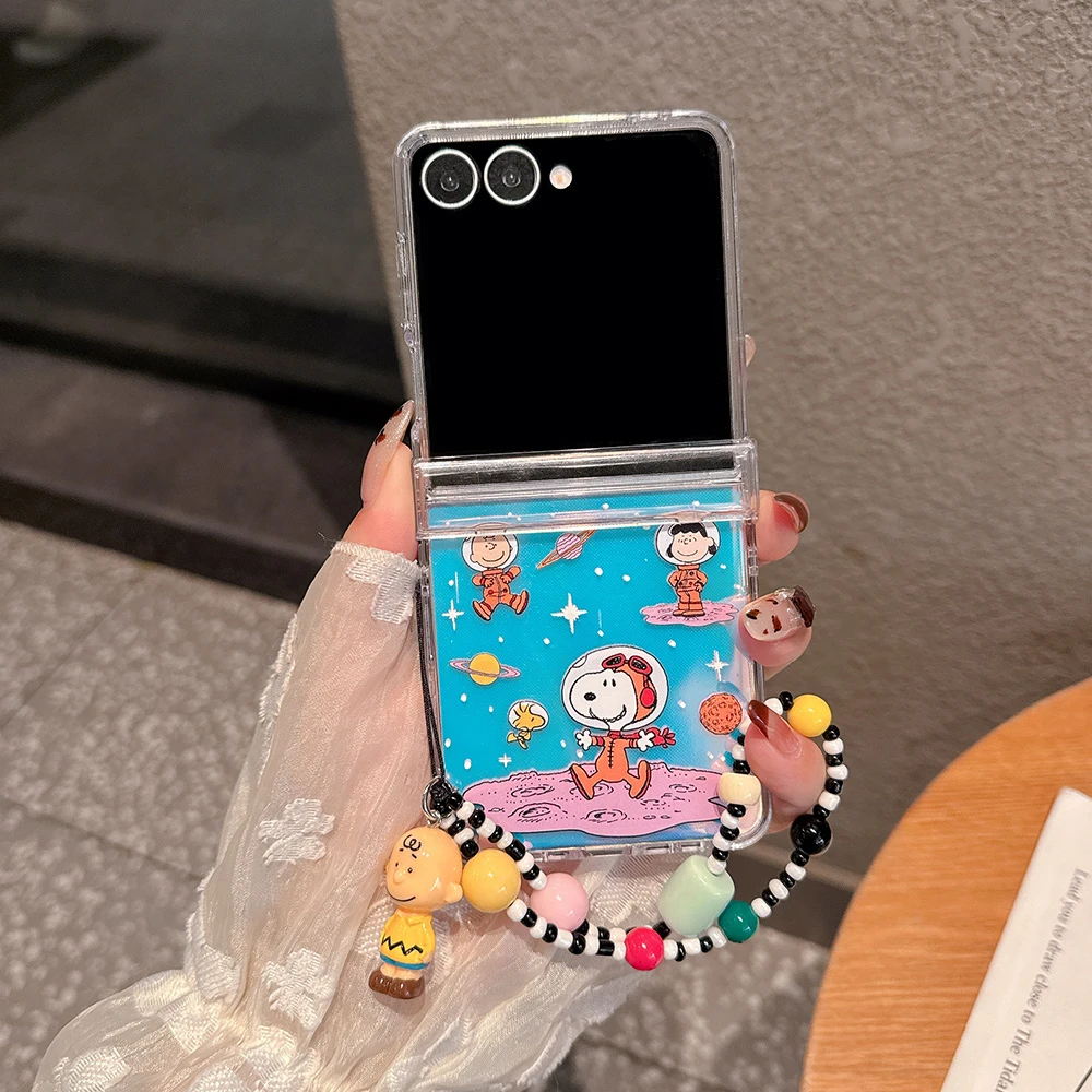 لطيف الكرتون سنوبي تشارلي براون قضية الهاتف لسامسونج غالاكسي Z فليب 7 الصلب PC الغطاء الخلفي ل Z فليب 6 5 حالات مع الحبل #3