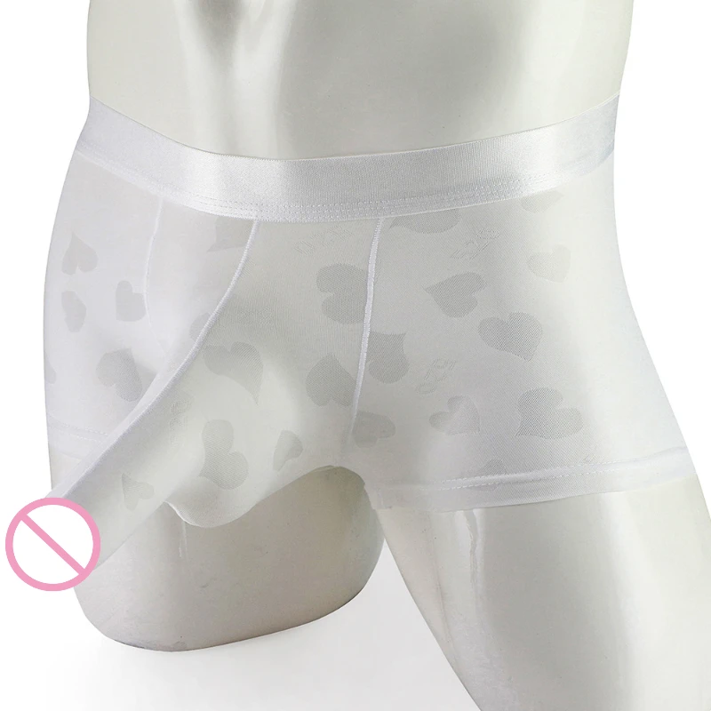 Men's Boxers Elephant Nose Bullet Separation Panties Thin Love Shaped Jacquard Sexy Underwear Translucent Bikini Slip Homme