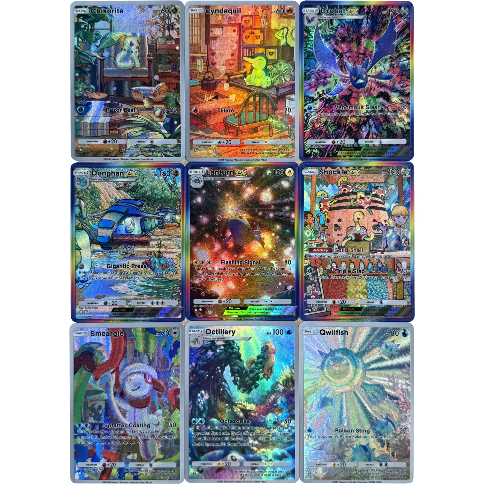 

9 шт./компл. Ptcg Qwilfsh Crobat Cyndaquil Chikorita POCKET английская текстура флэш-карта классическая игра аниме коллекция карточная игрушка