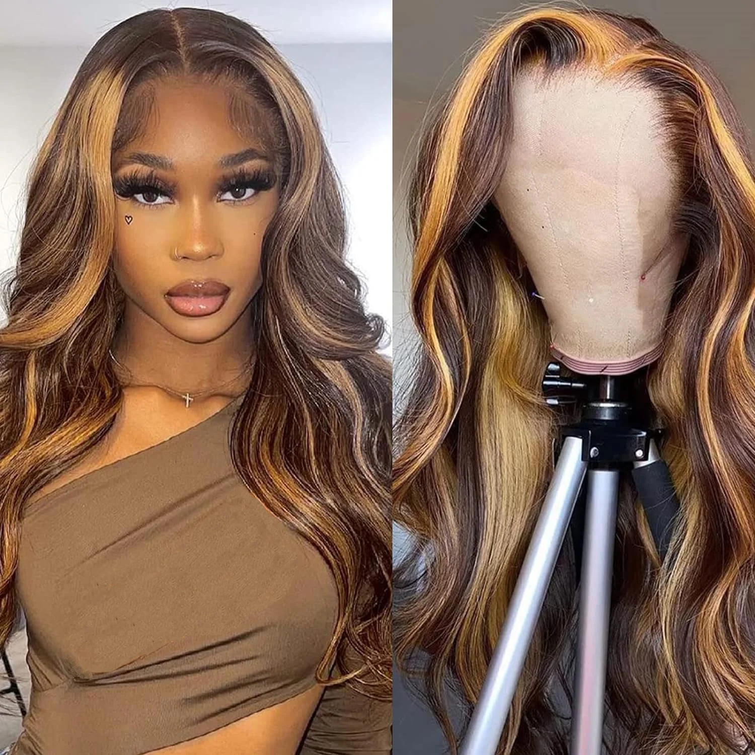 Wig rambut manusia renda depan gelombang tubuh 13x4 Wig Frontal rambut manusia Brasil pra pencabutan Wig Frontal #4-27 untuk wanita