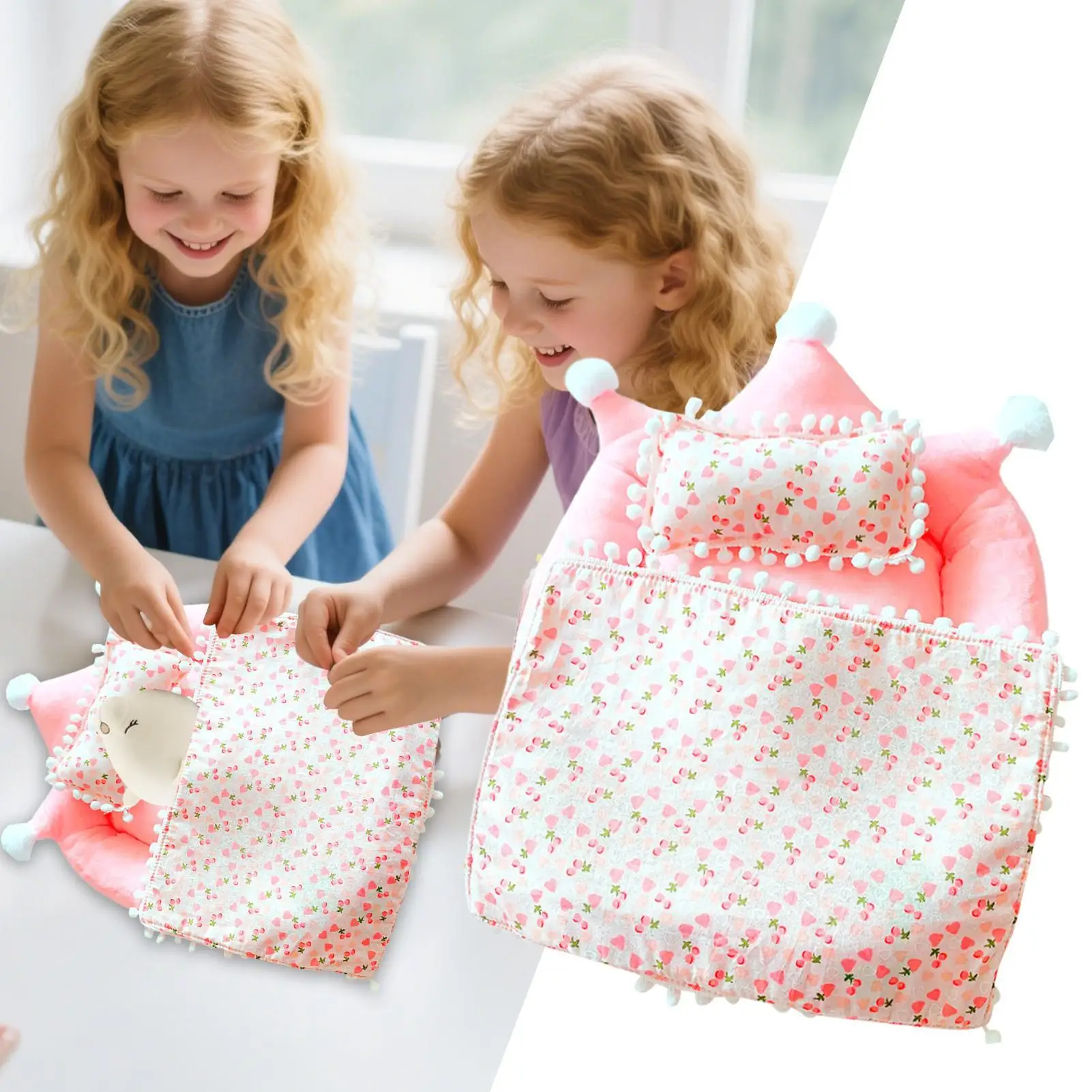 Set di accessori per biancheria da letto per bambole Simpatico letto per bambole con cuscino e coperta Gioco di ruolo Mobili decorativi Giocattolo per bambini Ragazzi Ragazze