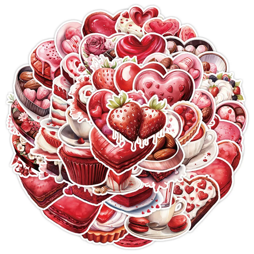 10/30/50pcs Valentine's Day Chocolate Cake Stickers Cute Heart Shape Food Drink Cartoon Decals Phone Diary Guitar Sticker Gifts