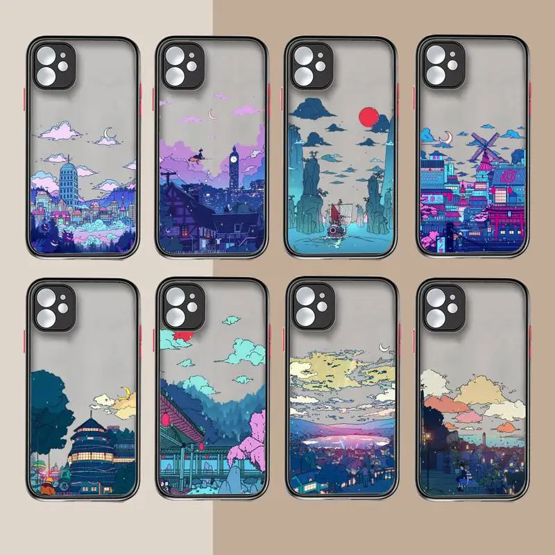 Чехол lanscape для телефона в японском стиле, Матовый Прозрачный чехол для iphone 14 11 12 13 plus mini x xs xr pro max