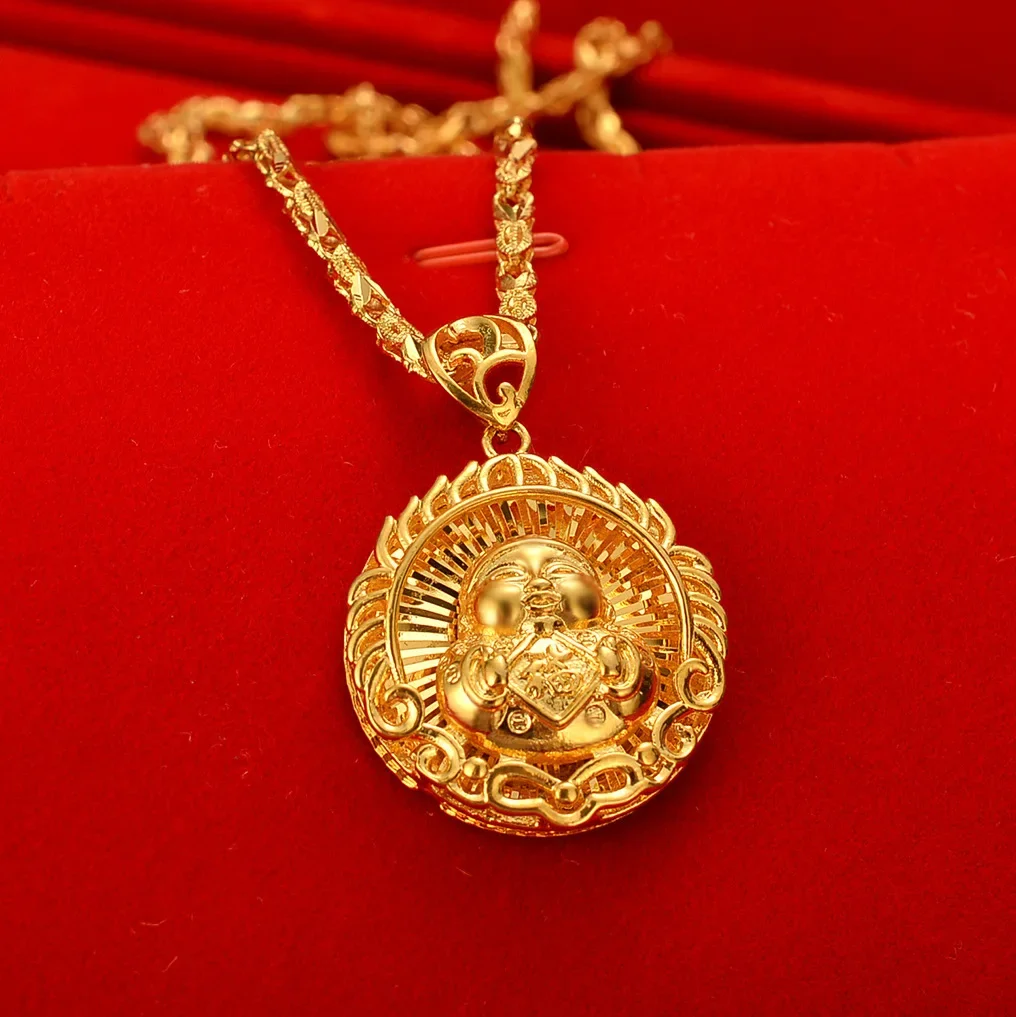 

999 gold necklace pendant fashionable domineering AU750sweater chain necklace pendant 24K real gold clavicle chain men and women