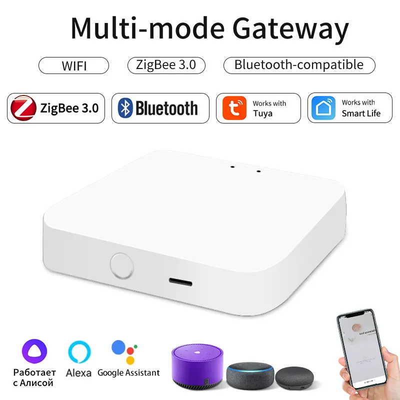 

Умный многорежимный шлюз Tuya, беспроводной ZigBee, Wi-Fi, Bluetooth-концентратор, мост Smart Life, управление через приложение Alexa Google Home, голосовое управление