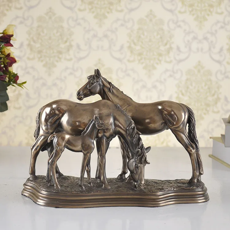 Pasture Horse Family Statue Resin and Copper Household Bronco Sculpture Pony Ornament Home Craft Decor Birthday Gift for Parents